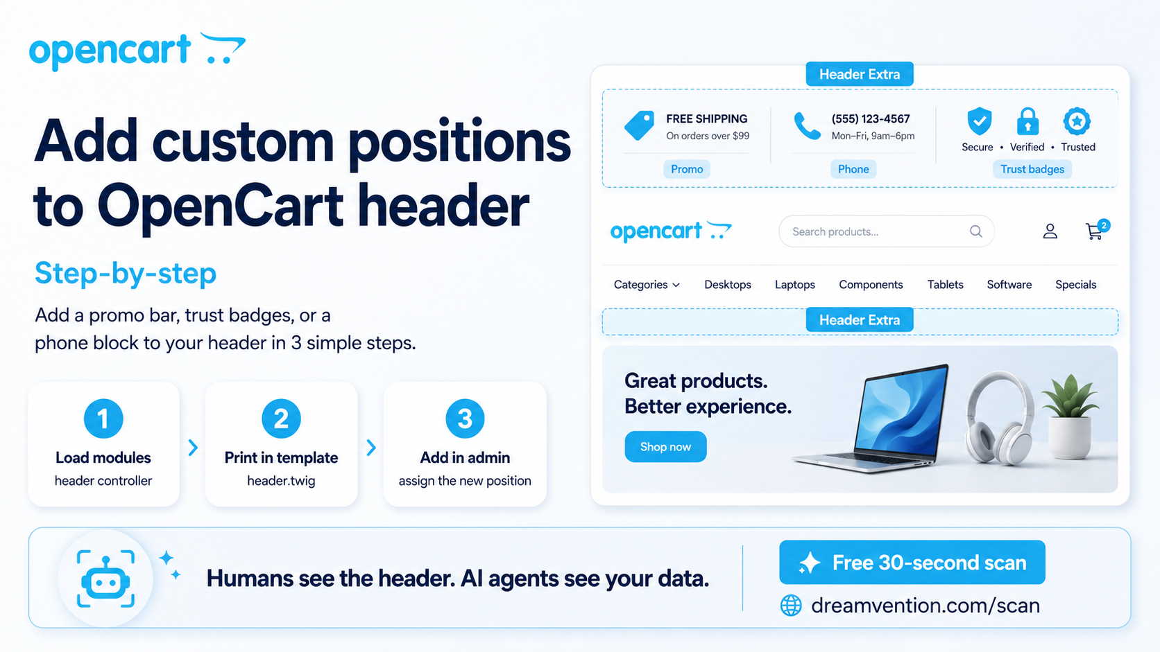 Add custom positions to OpenCart header: step-by-step